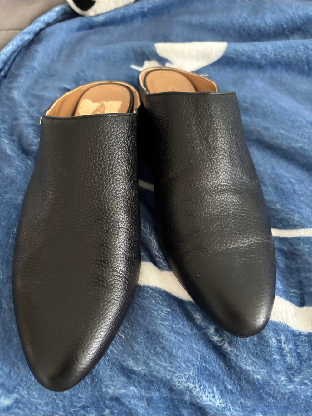 Calvin Klein Black Leather Slip-On Pointed Mules